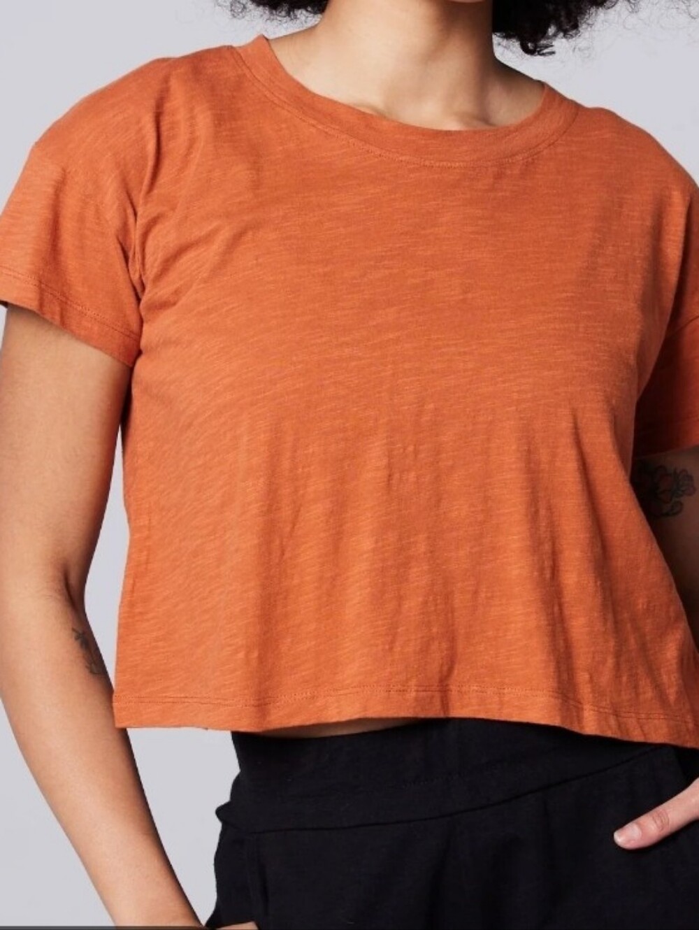 A New Day XL Orange Cotton T-shirt Cropped Soft Light Weight Womens